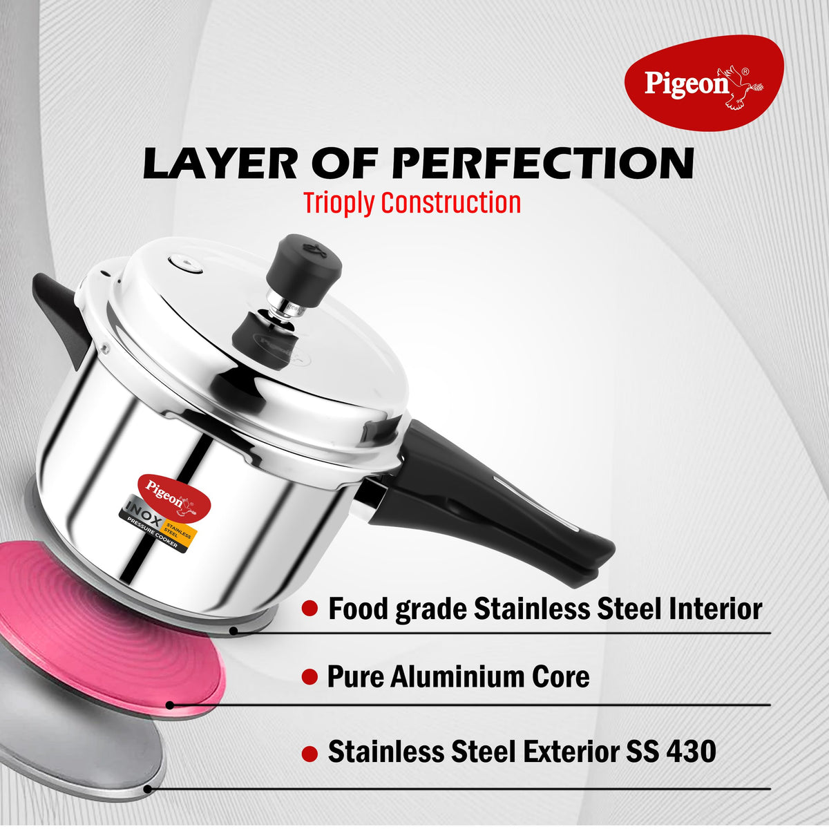 Stainless Steel Pressure Cooker Combo with Induction Base, Outer Lid 2 Liter and 3 Liter F401740