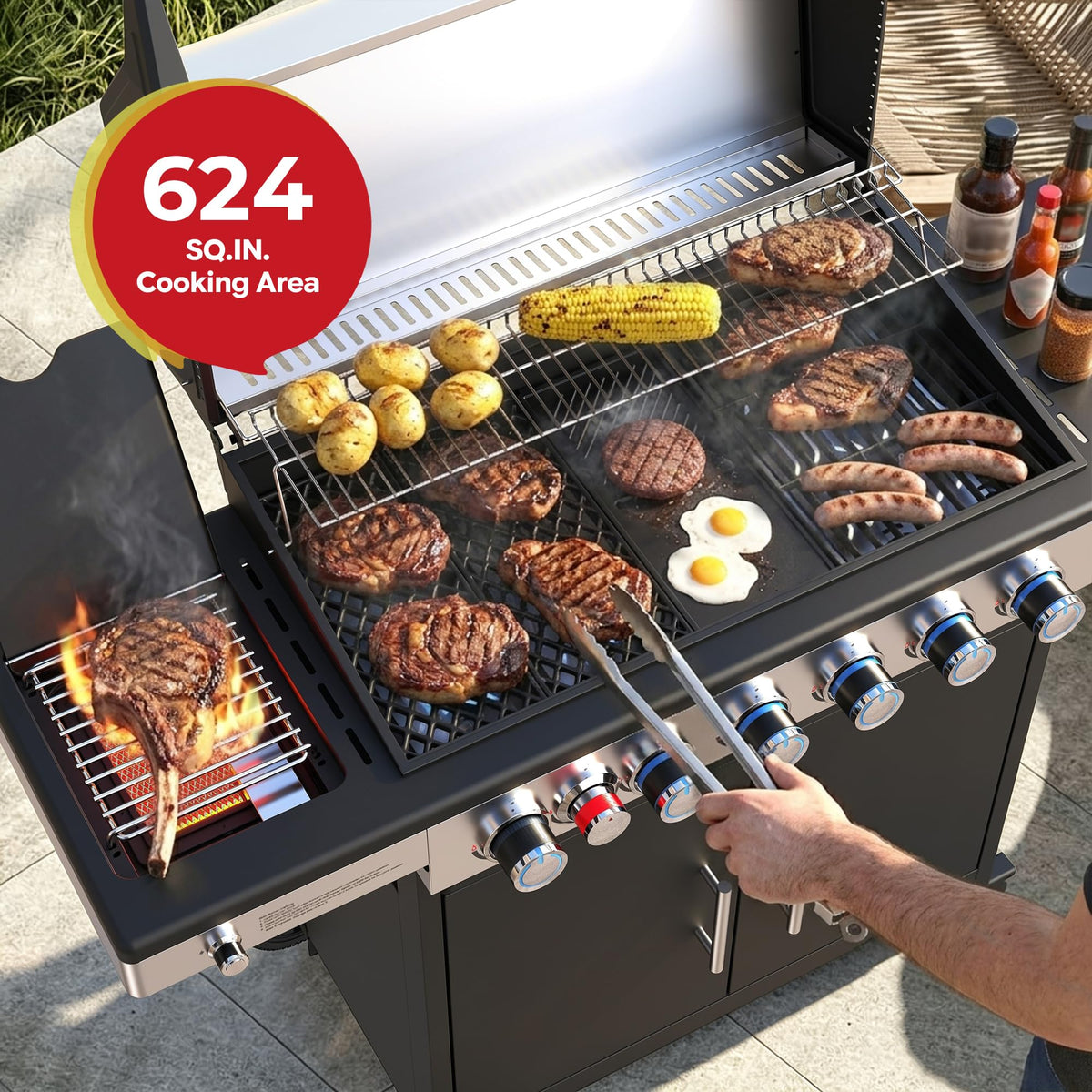 6-Burner Propane Gas Grill with Infrared Sear Side Burner D996