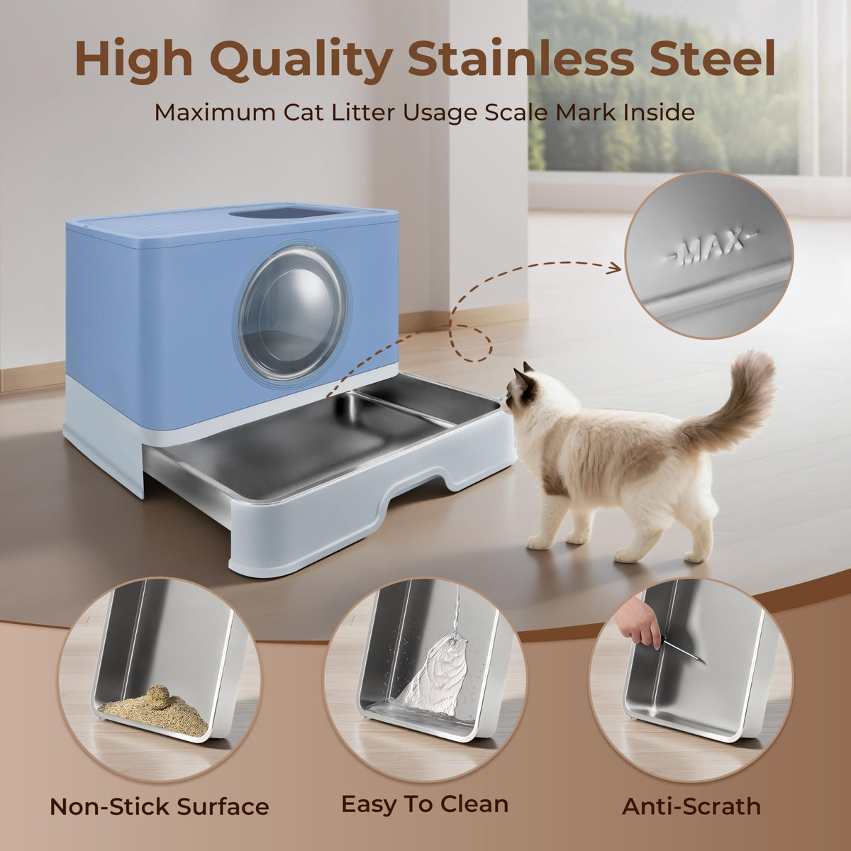 XXXL Stainless Steel Litter Box with Lid Q333