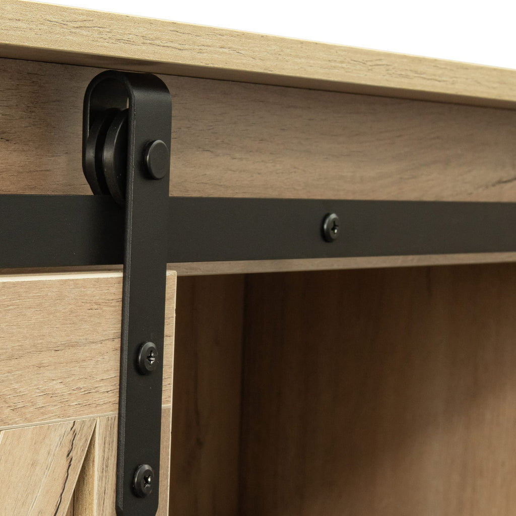 Sliding Barn Door Wood TV Stand with Adjustable Shelves V24498