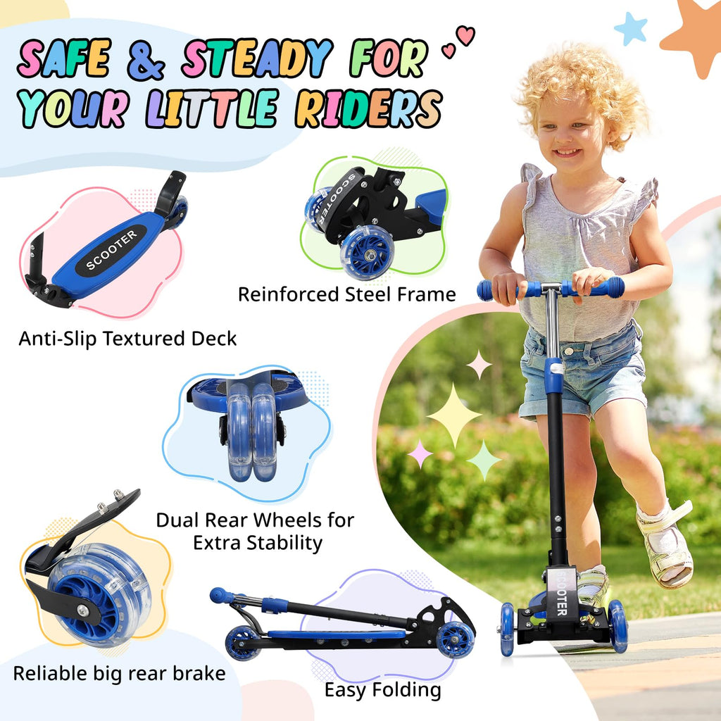 3 Wheel Kids Kick Scooter with Light-Up Wheels and Adjustable Handlebar A7652