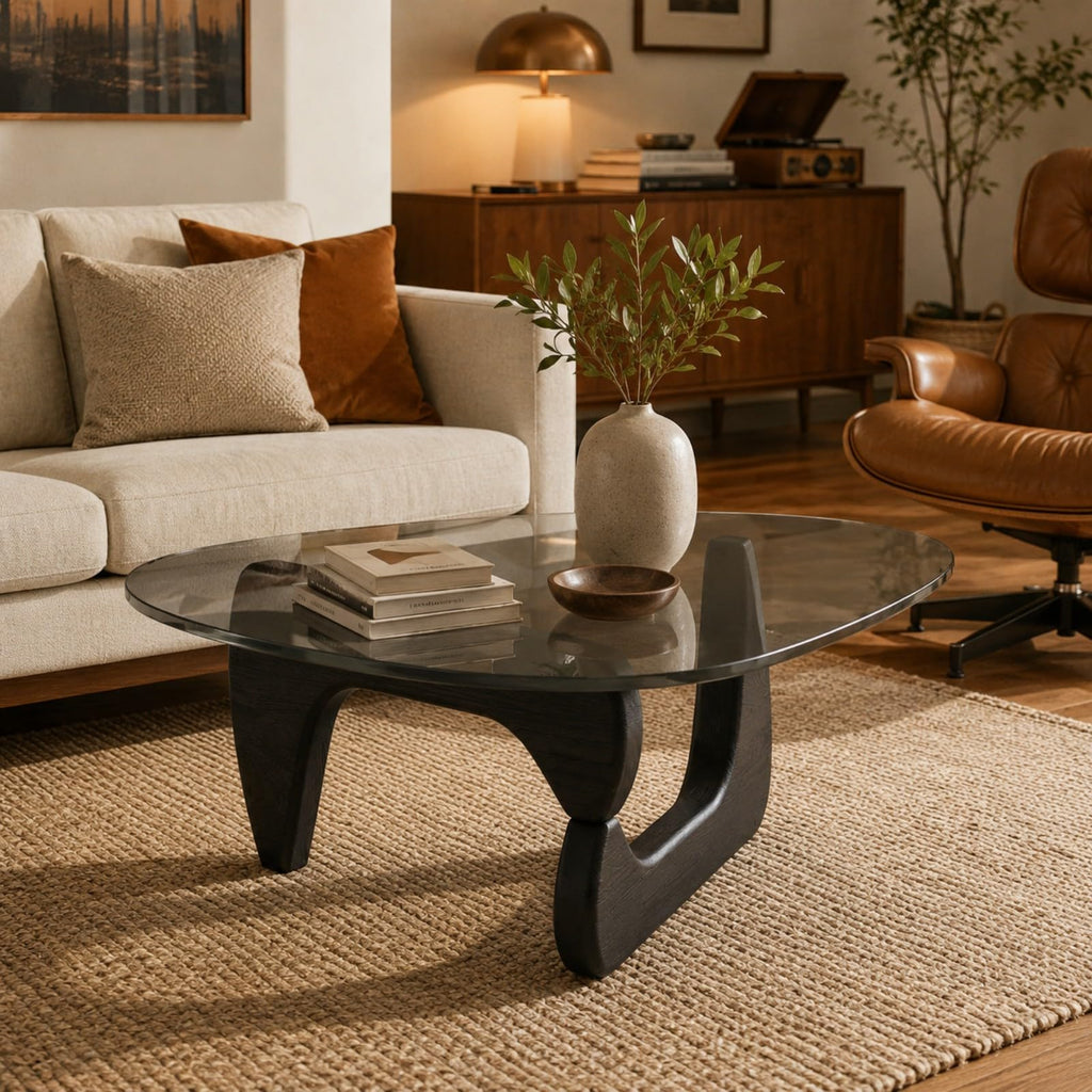 Glass Coffee Table with Wood Grain Base Z983