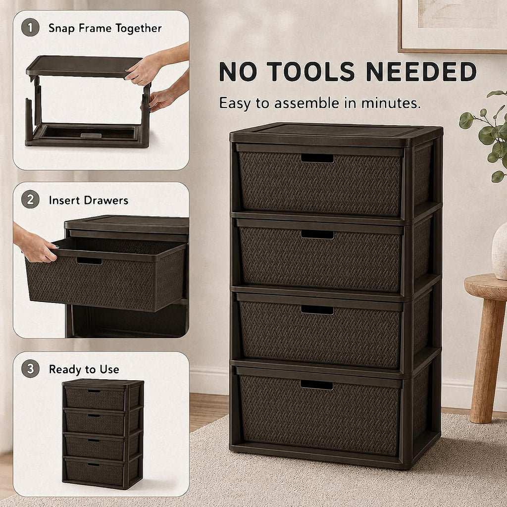 Brown 4-Drawer Plastic Storage Tower D6597