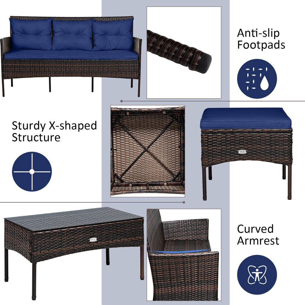 3 Pieces PE Rattan Wicker Patio Conversation Set with Cushions R5882