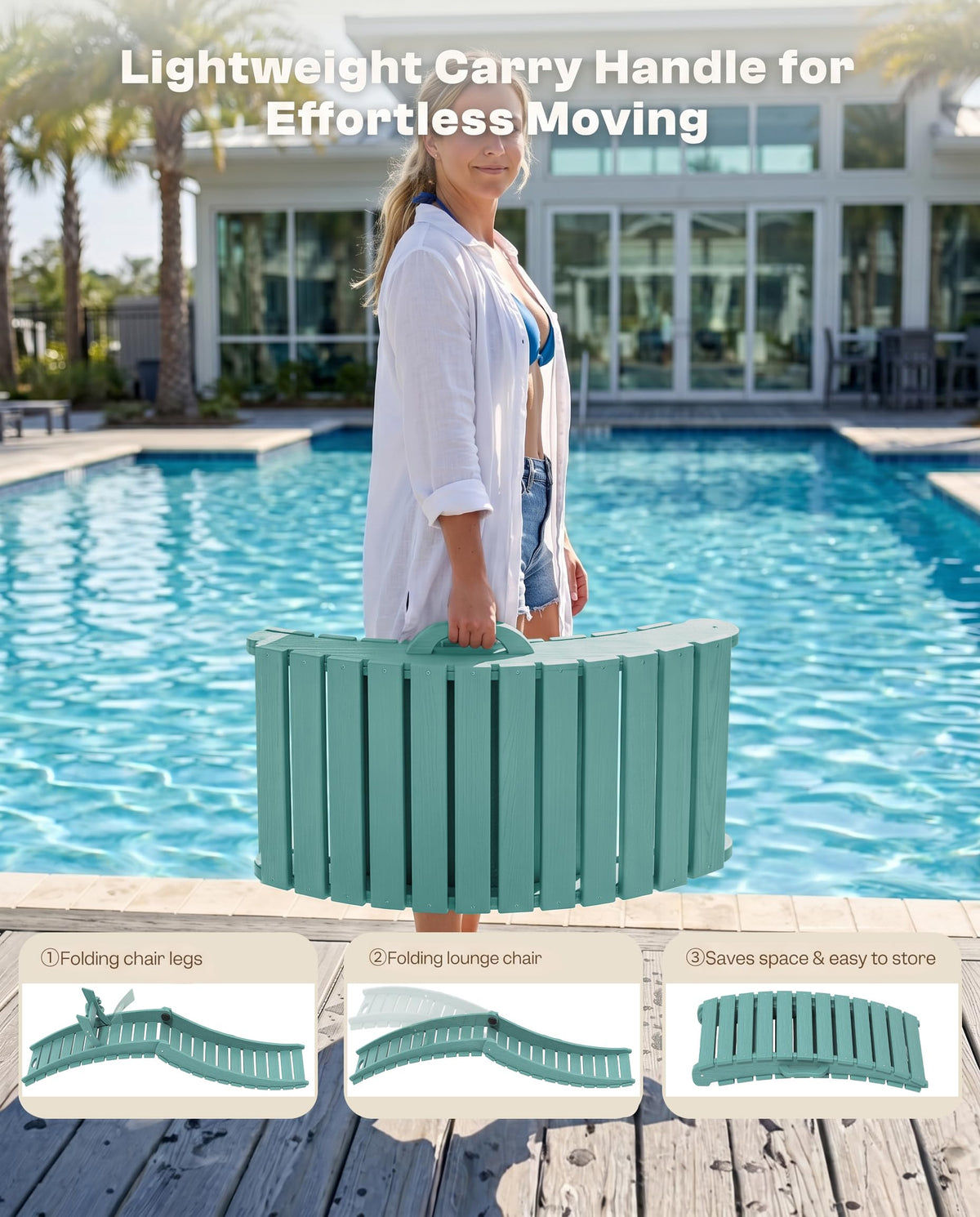 Blue HDPE Pool Chaise Lounge Chairs with Cup Holder, Set of 2 U500