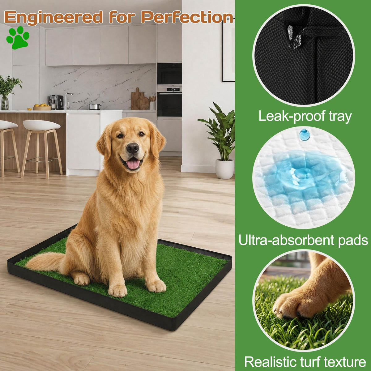 Dog Grass Pad with Tray 32"x22" with 8pc Pee Pads K2546