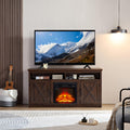 Farmhouse TV Media Stand with 18" Fireplace Insert and Cabinets, Espresso N238