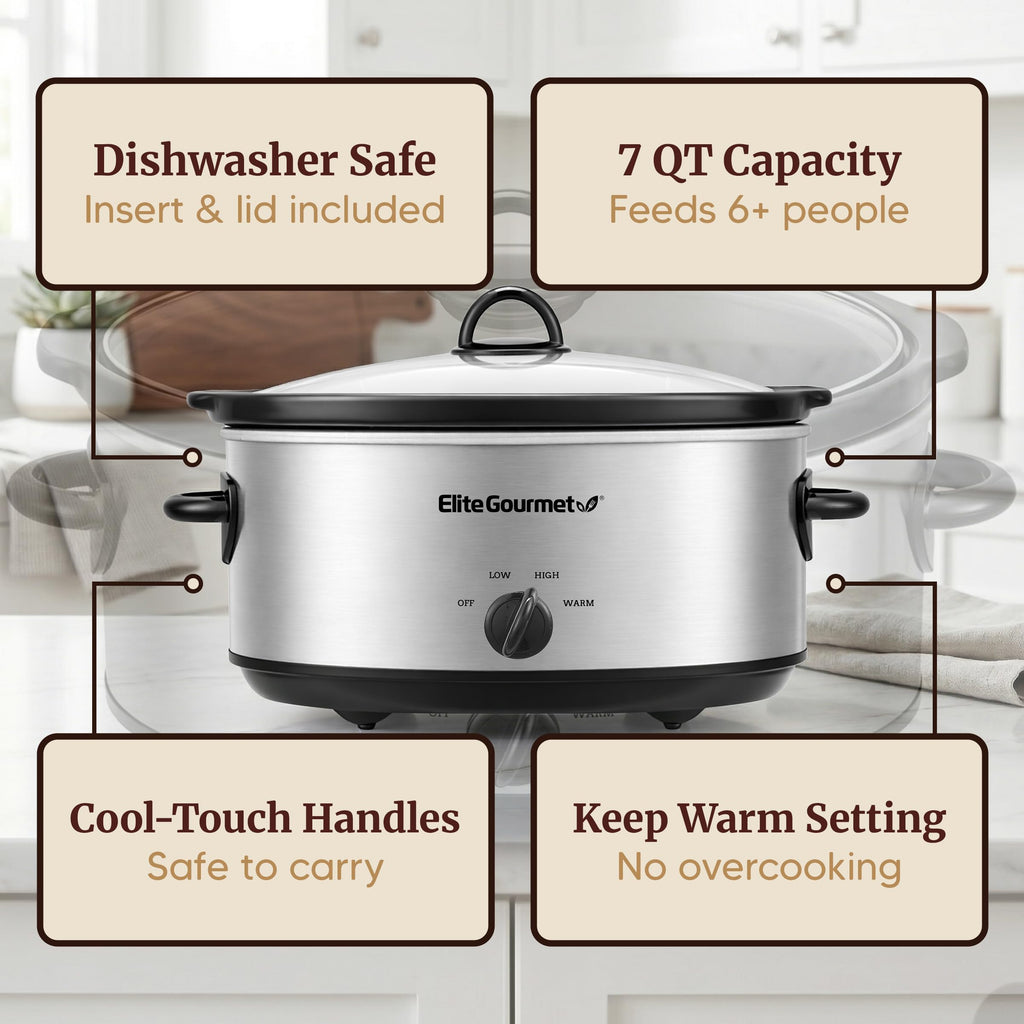 Dishwasher-Safe 7 Qt Stainless Steel Slow Cooker Pot H954