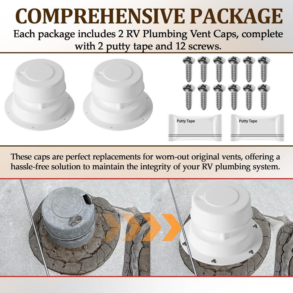 White RV Roof Vent Cover Kits with Putty Tape and Screws G834
