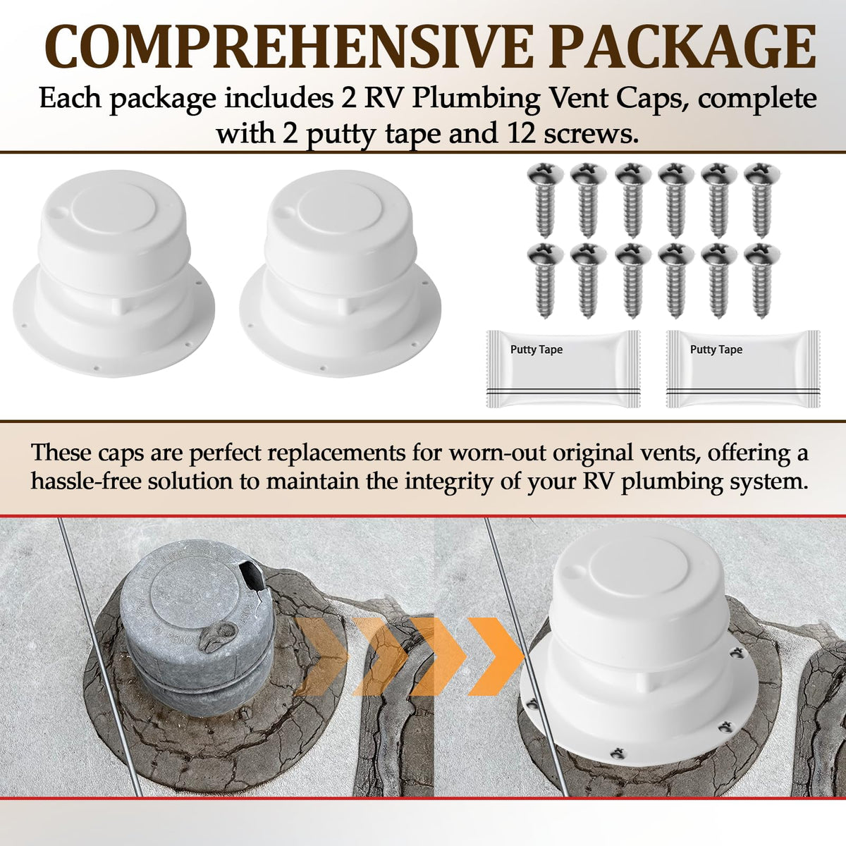 White RV Roof Vent Cover Kits with Putty Tape and Screws G834
