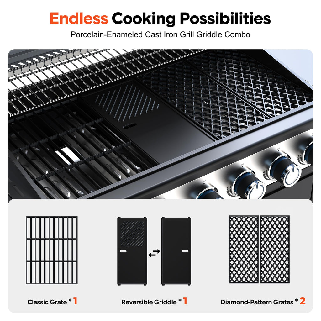 6-Burner Propane Gas Grill with Infrared Sear Side Burner D996
