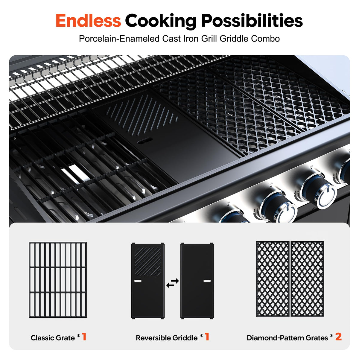 6-Burner Propane Gas Grill with Infrared Sear Side Burner D996