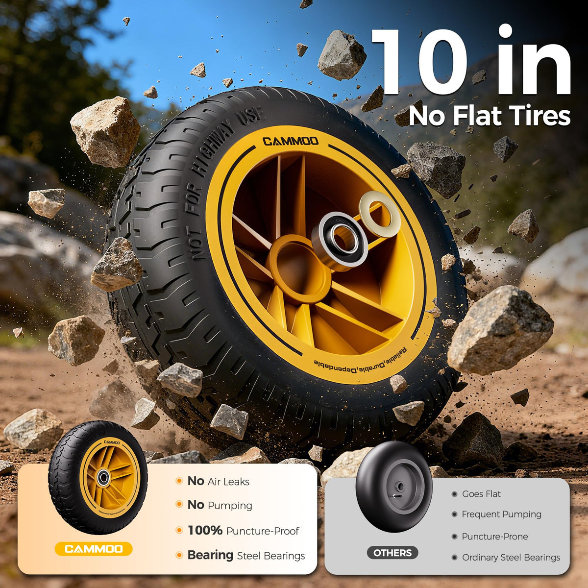 10-in No-Flat Tires Garden Dump Cart Wheelbarrow F7727