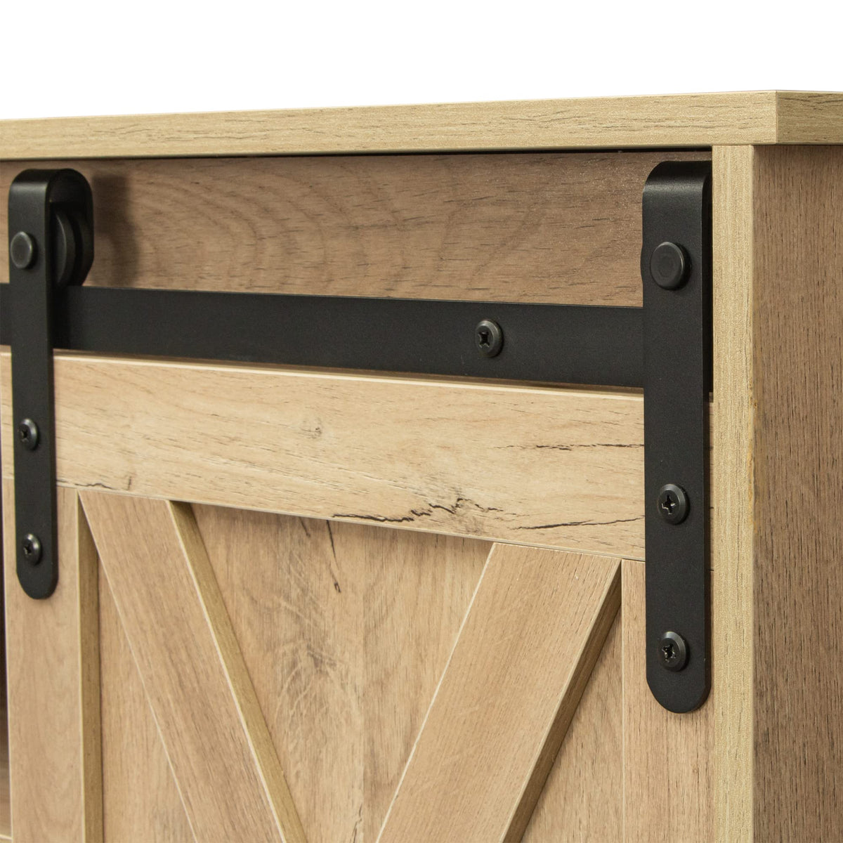 Sliding Barn Door Wood TV Stand with Adjustable Shelves V24498