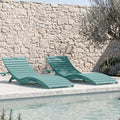 Blue HDPE Pool Chaise Lounge Chairs with Cup Holder, Set of 2 U500