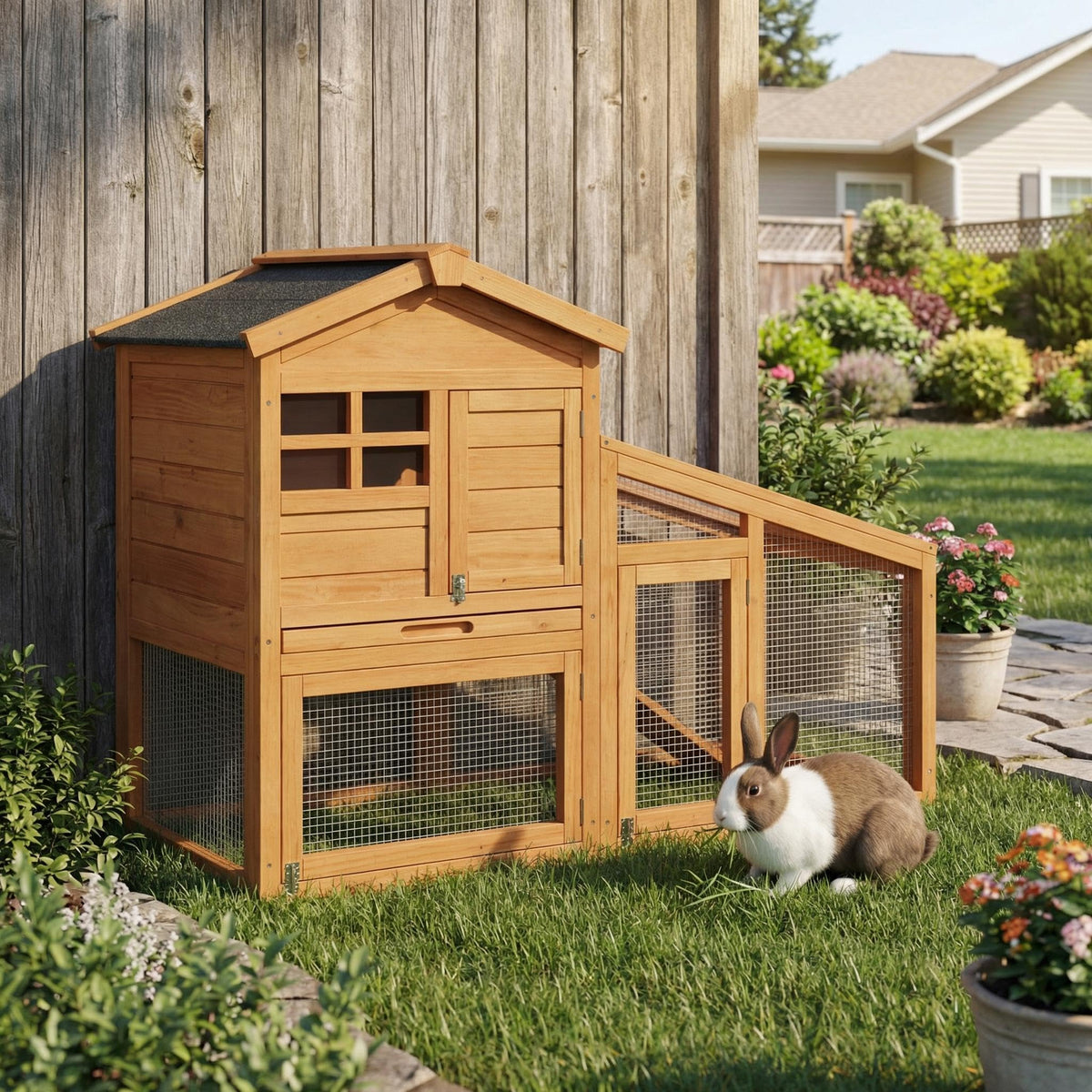 54" 2-Tier Wooden Rabbit Hutch L189553