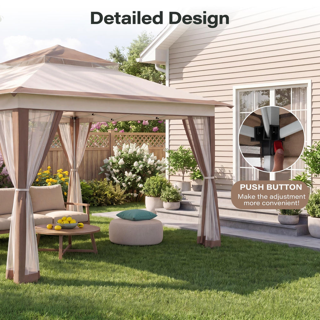 12x12 Pop Up Gazebo Canopy Tent with Mosquito Netting, Khaki N81086