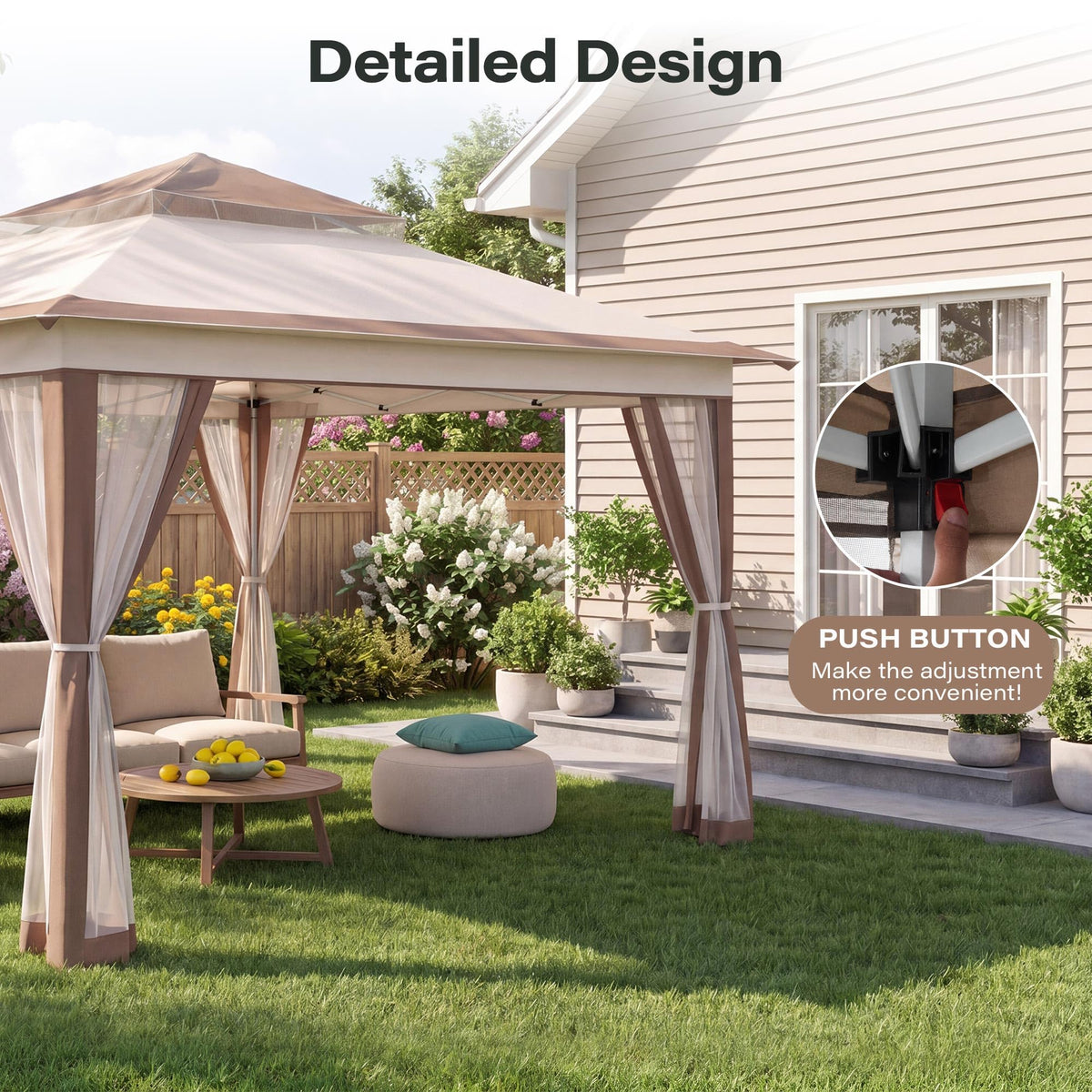 12x12 Pop Up Gazebo Canopy Tent with Mosquito Netting, Khaki N81086