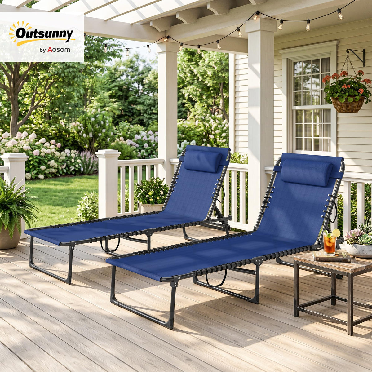 Folding Chaise Lounge Chair Set of 2 Blue L33502