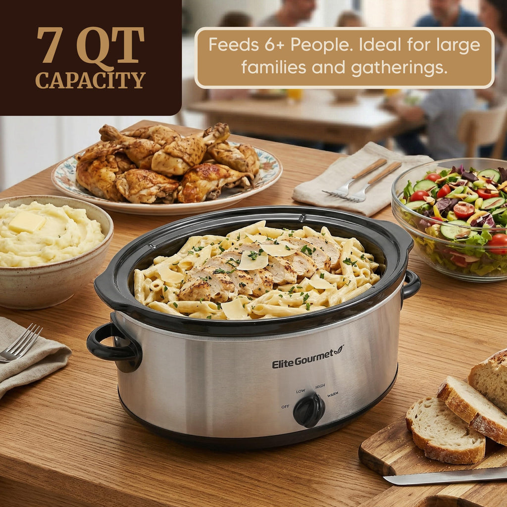 Dishwasher-Safe 7 Qt Stainless Steel Slow Cooker Pot H954