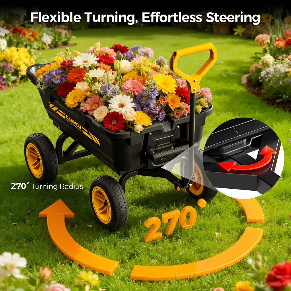 10-in No-Flat Tires Garden Dump Cart Wheelbarrow F7727