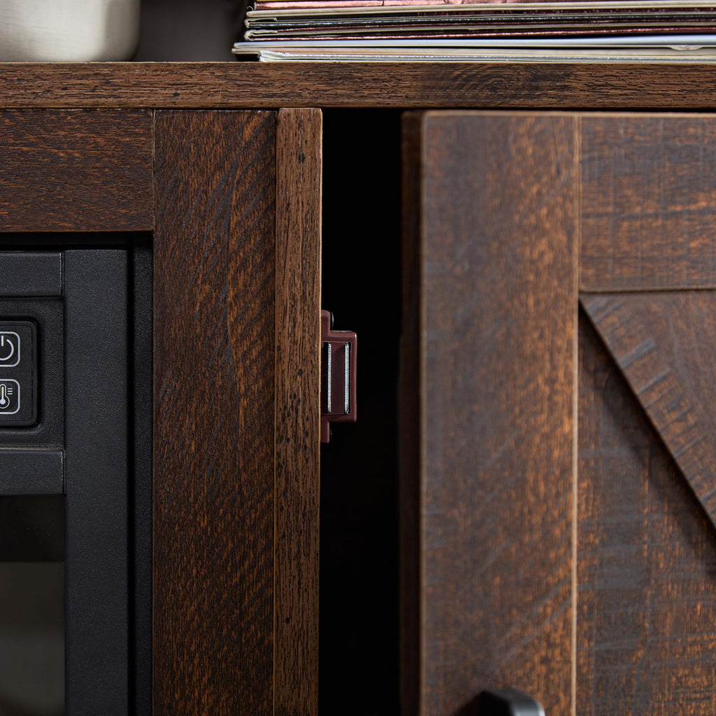 Farmhouse TV Media Stand with 18" Fireplace Insert and Cabinets, Espresso N238