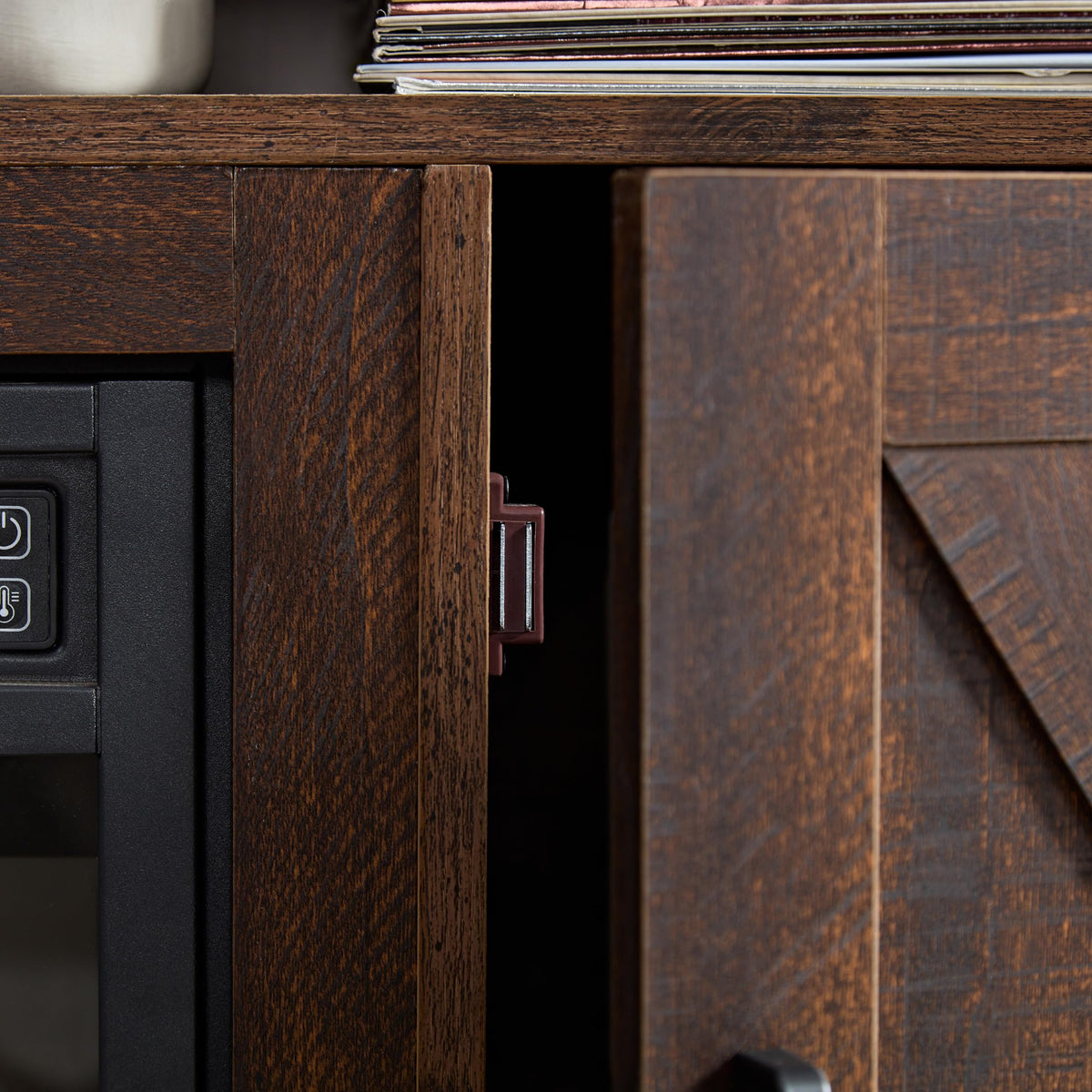 Farmhouse TV Media Stand with 18" Fireplace Insert and Cabinets, Espresso N238