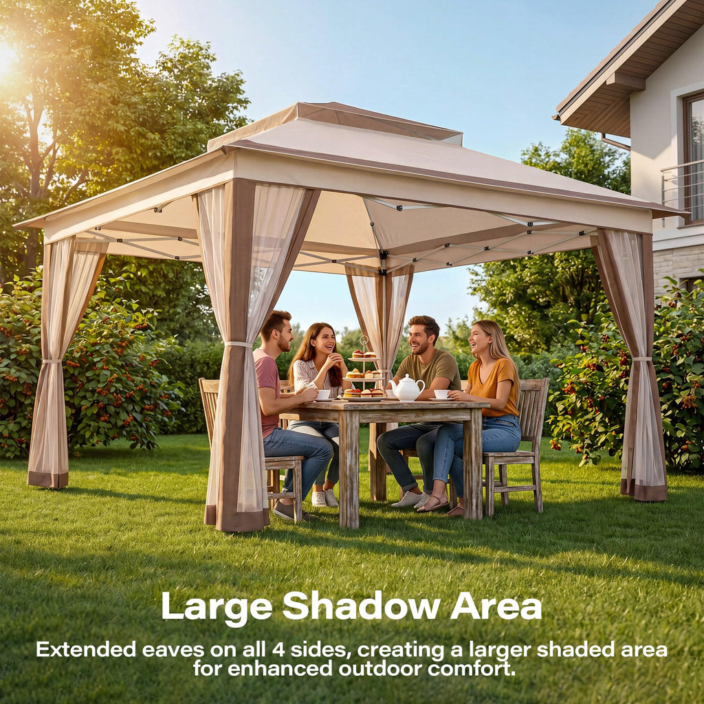 12x12 Pop Up Gazebo Canopy Tent with Mosquito Netting, Khaki N81086