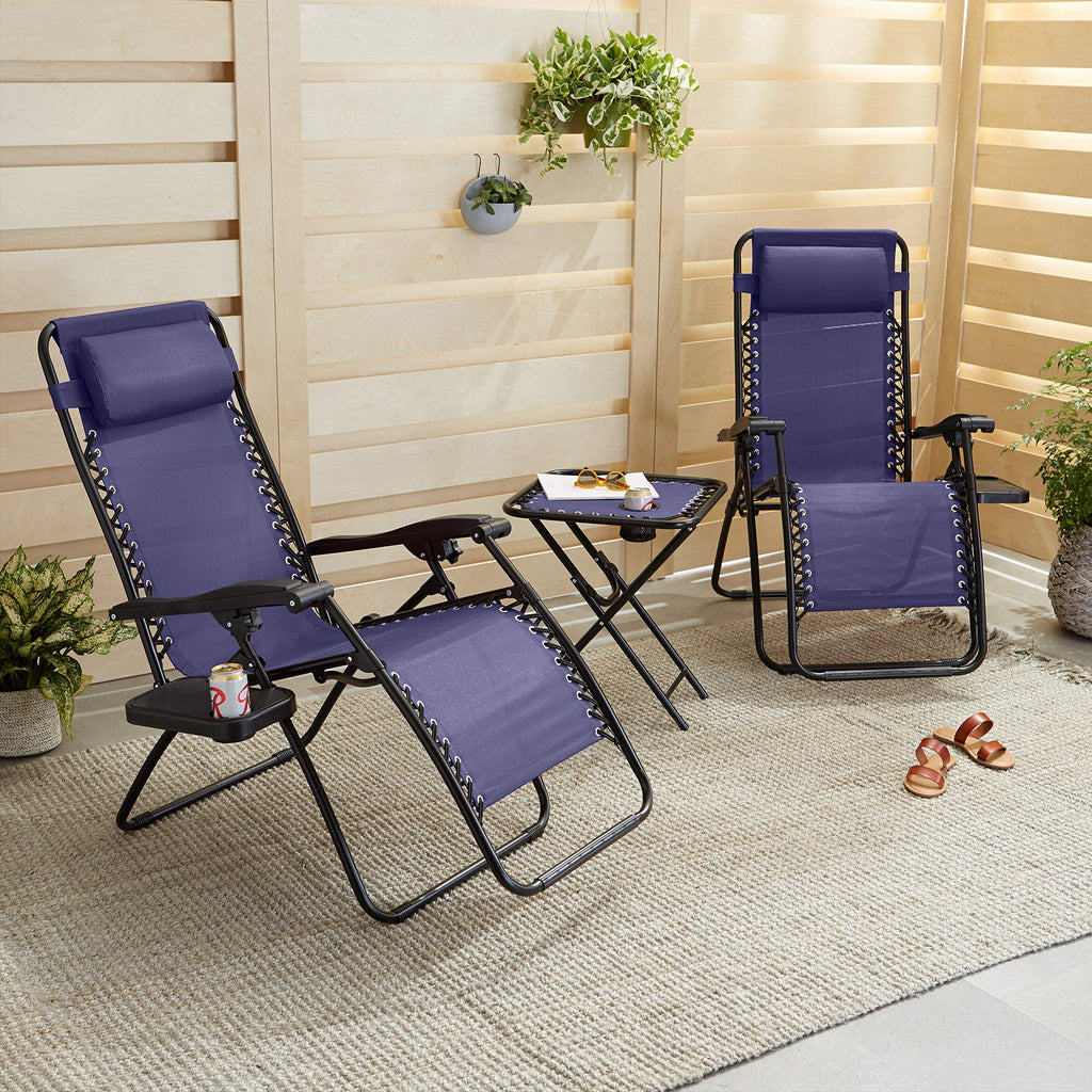 Blue Set of 2 Adjustable Zero Gravity Lounge Chair with Cup Holder Q724666